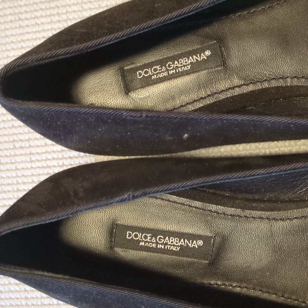Dolce & Gabbana Black Grosgrain Trim Suede Ballet Flats - Picture 3 of 4
